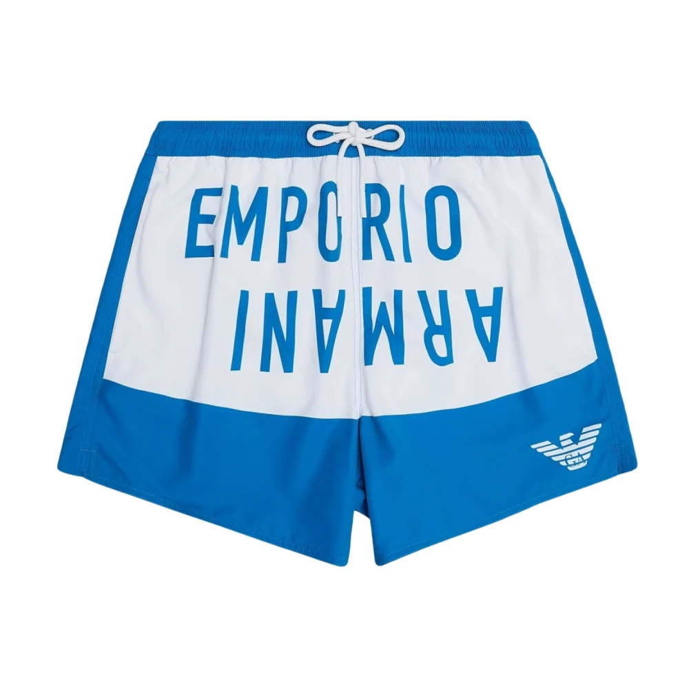 Emporio Armani Logo Print Zwemshorts Blauw Blue Heren