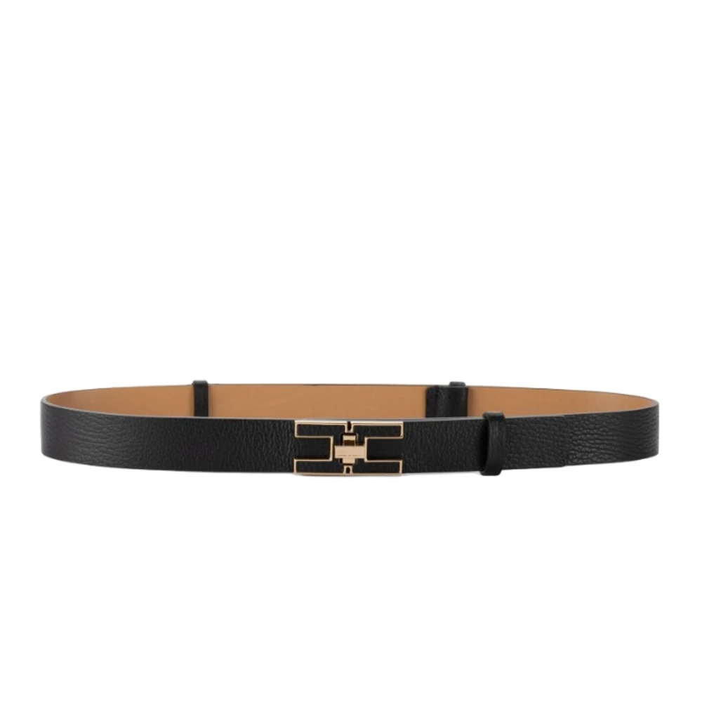 Elisabetta Franchi Logo Swivel Leren Riem Black Dames