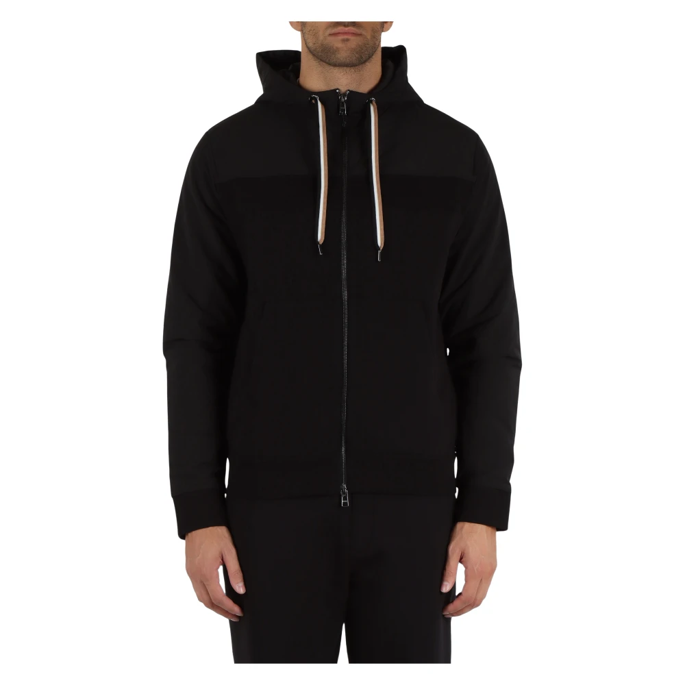 Boss Zip Cotton Technical Hoodie Black Heren