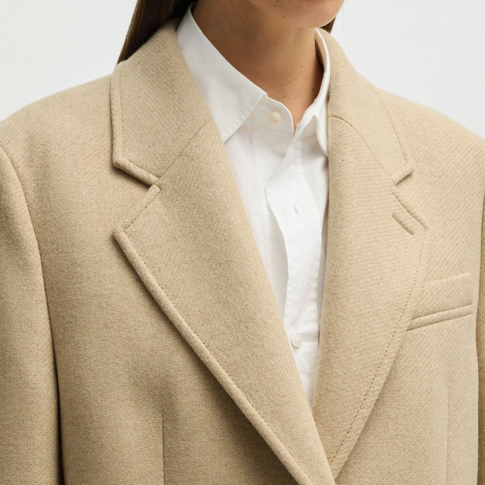 Hugo Boss Oversized Jovana-PP Blazer met Gestreepte Details Beige Dames