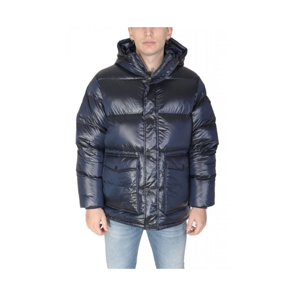 Emporio Armani Ea7 Blå Iridescent Nylon Dunjacka Med Huva