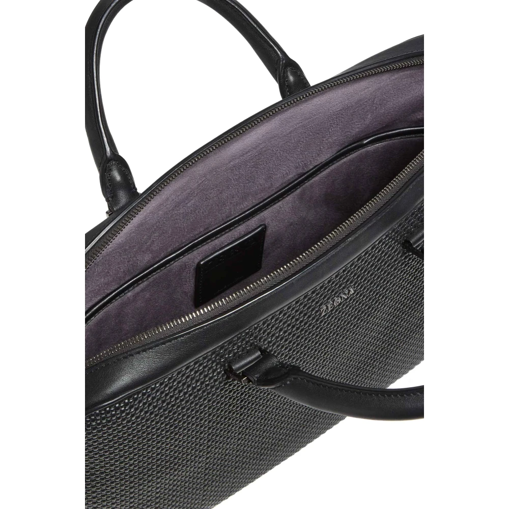 Ermenegildo Zegna Zwarte zakelijke tas in Pelle Tessuta Black Heren