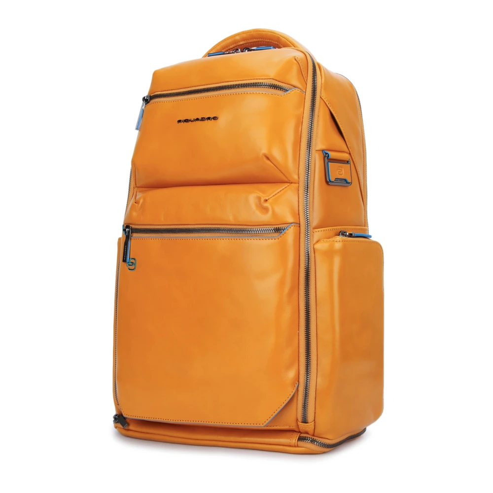 Piquadro Leren Laptop Rugzak met 2 Compartimenten Yellow Unisex