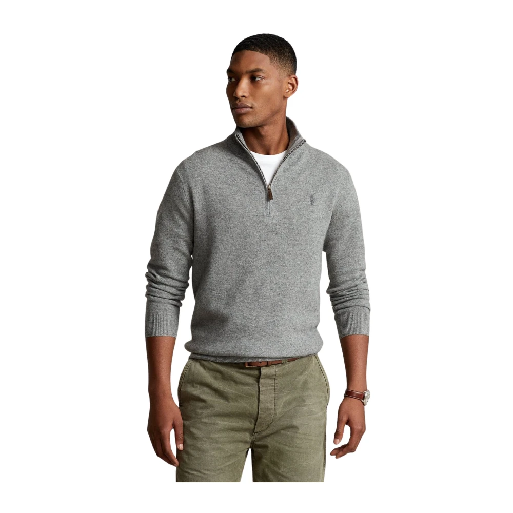 Ralph Lauren Lyxig Wool Quarter-Zip Sweater Gray, Herr