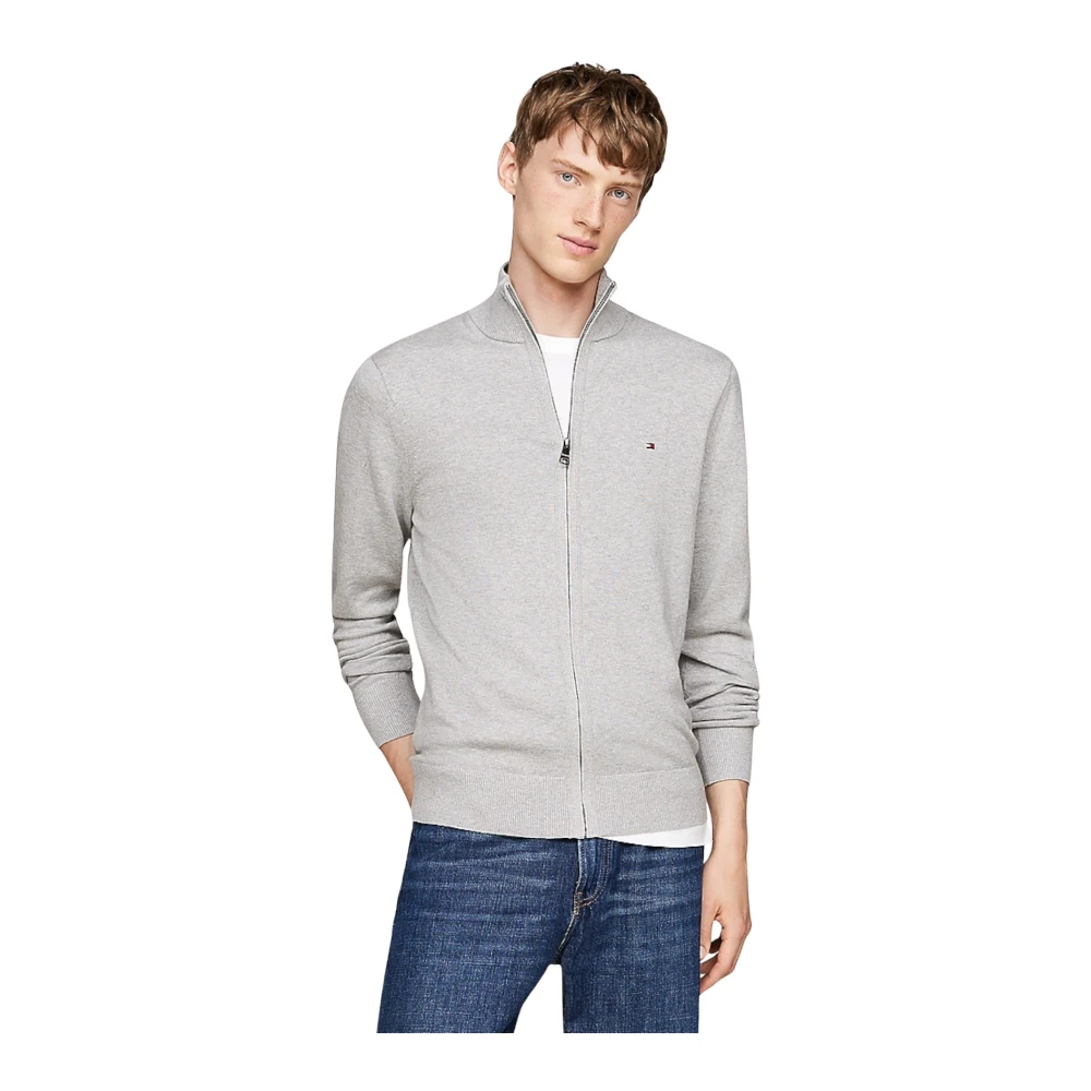 Tommy Hilfiger Hoge hals Rits Trui in Licht Grijs Heather Gray Heren