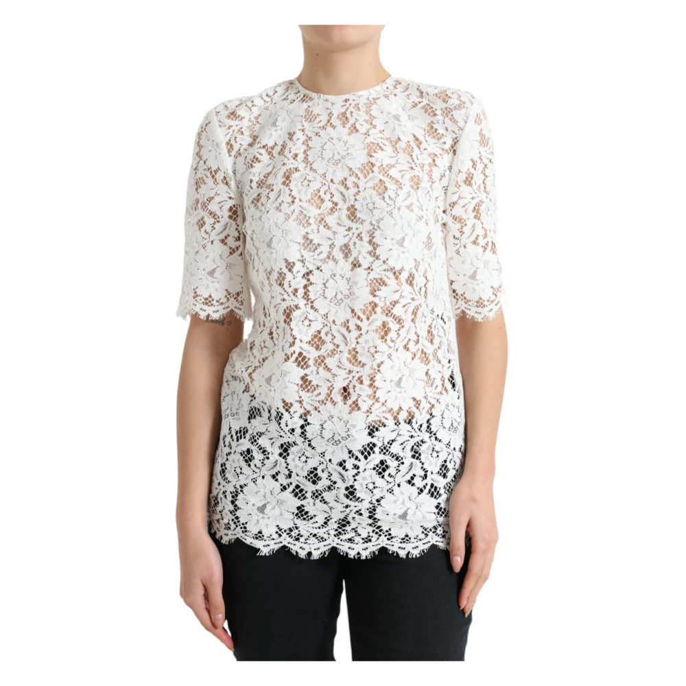 Dolce & Gabbana White Floral Lace Cotton Round Neck Blouse Top - Female - Blouses - S - Blouses & Shirts