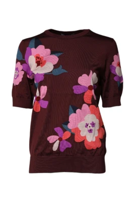 Silk Floral Crew Neck Blouse Top