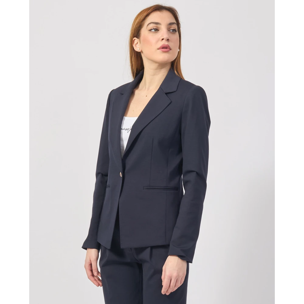 YES ZEE Blauwe jas met Milano-stiksels Blue Dames
