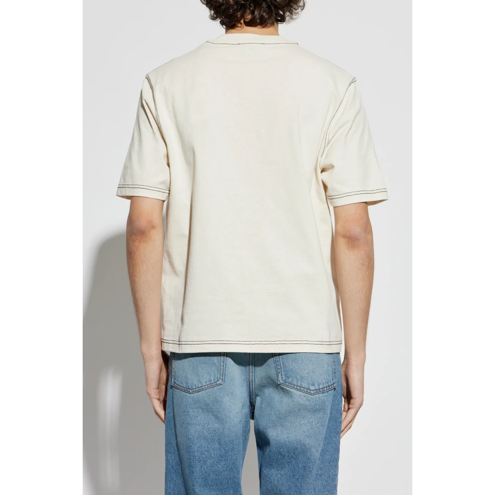 Ami Paris T-shirt met logo Beige Heren