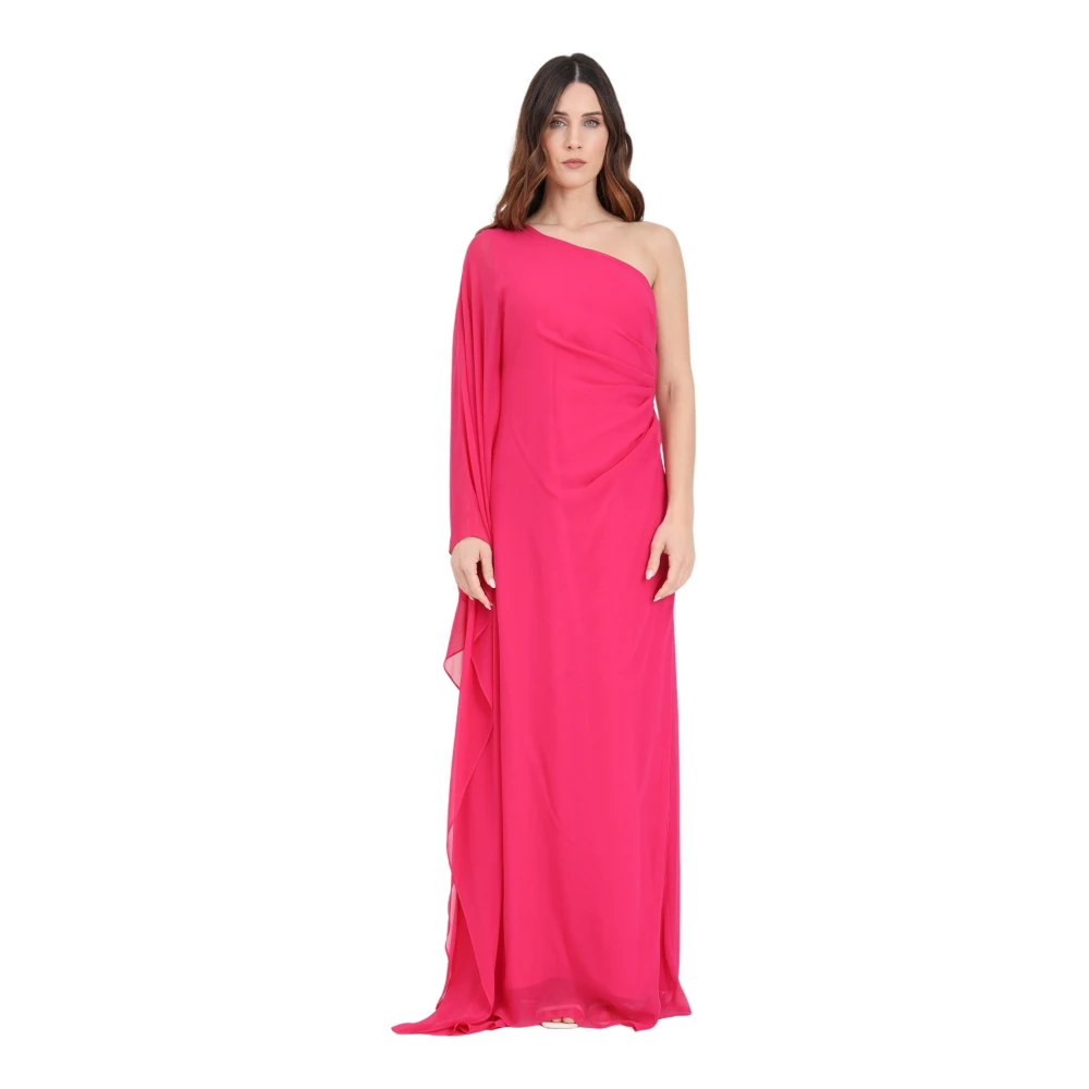 Fuchsia One-Shoulder Silke Maxikjole