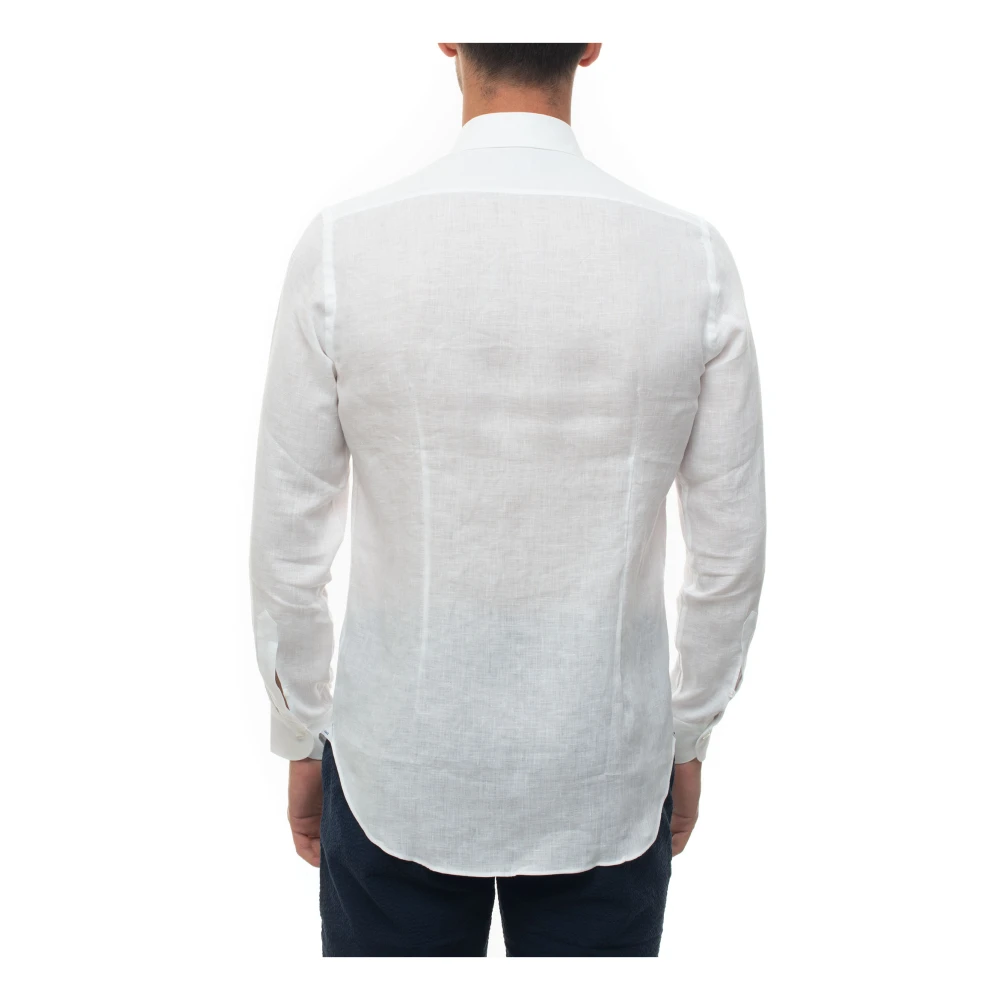 Càrrel Italiaans Linnen Jurk Hals Shirt White Heren