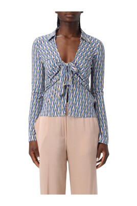 geometric-print-tie-front-blouse