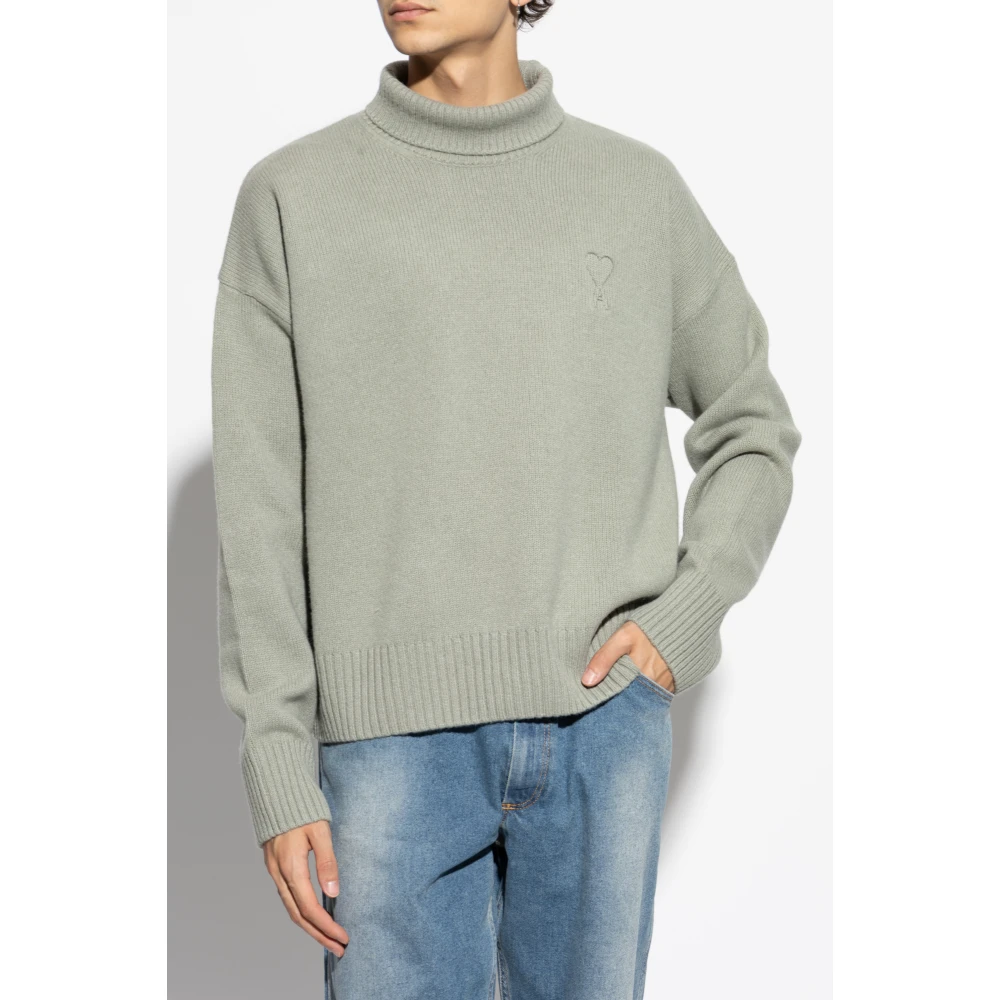 Ami Paris Wollen Turtleneck met Logo Green Heren