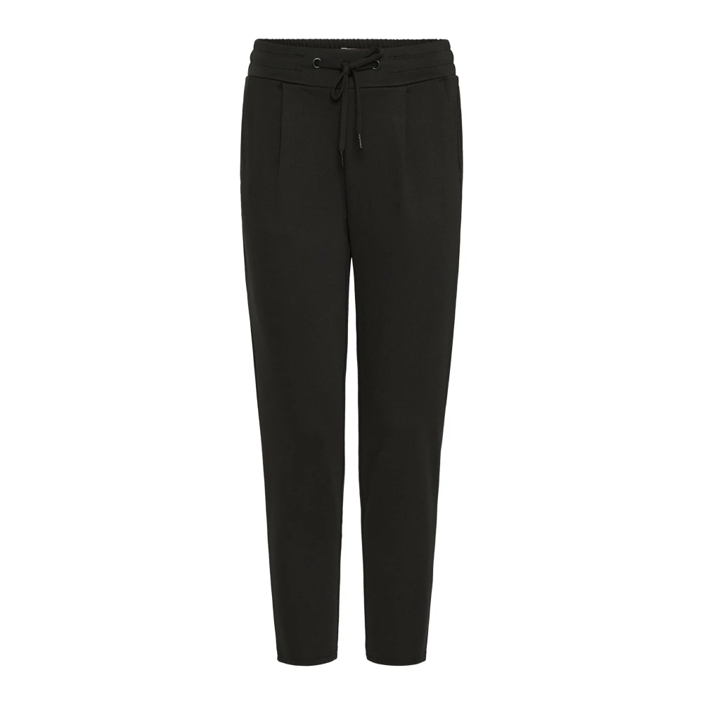 Ichi Women's Black Sweatpants,, Cropped Elastic Waist Trousers Medium