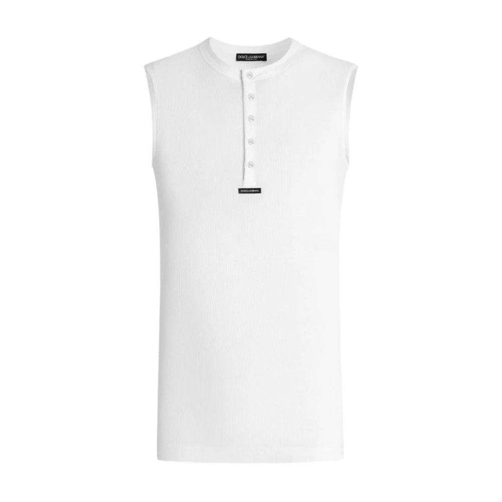Dolce & Gabbana Men's White Serafino T-Shirt - Sleeveless Tops - 2XL - Tops