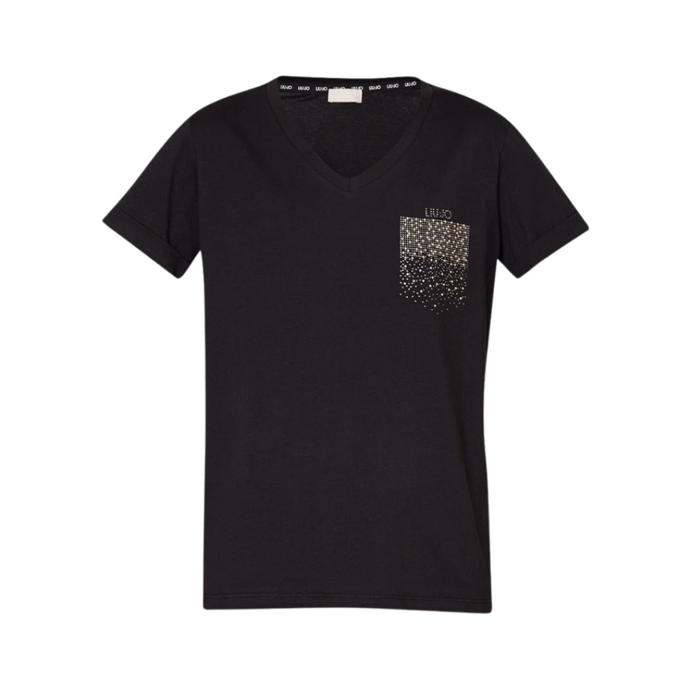Liu Jo Women's Black Rhinestone V-Neck T-Shirt - T-Shirts - Xs- Tops