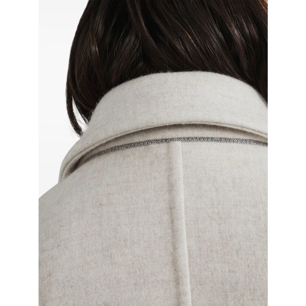 BRUNELLO CUCINELLI Kasjmier Grijze Jas met Brede Revers Gray Dames