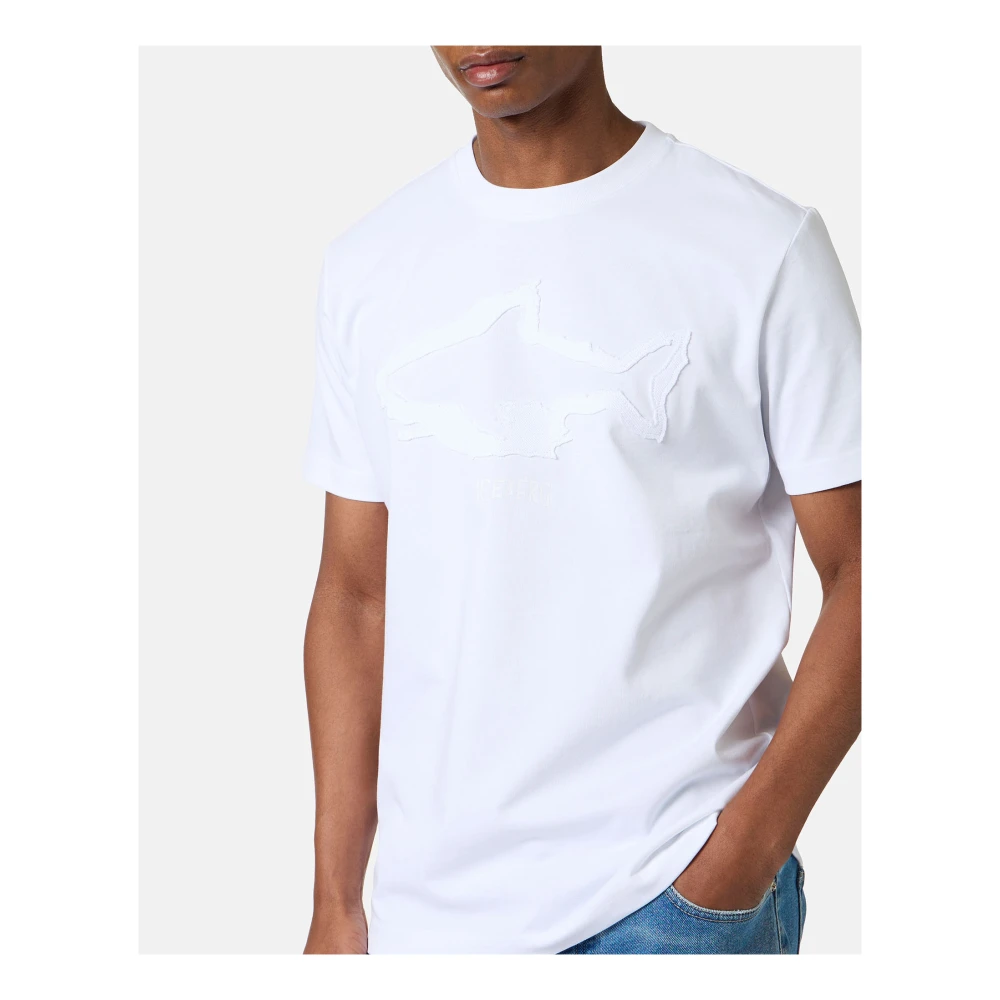 Iceberg Slim-fit wit katoenen T-shirt met haaiendetail en logoprint White Heren