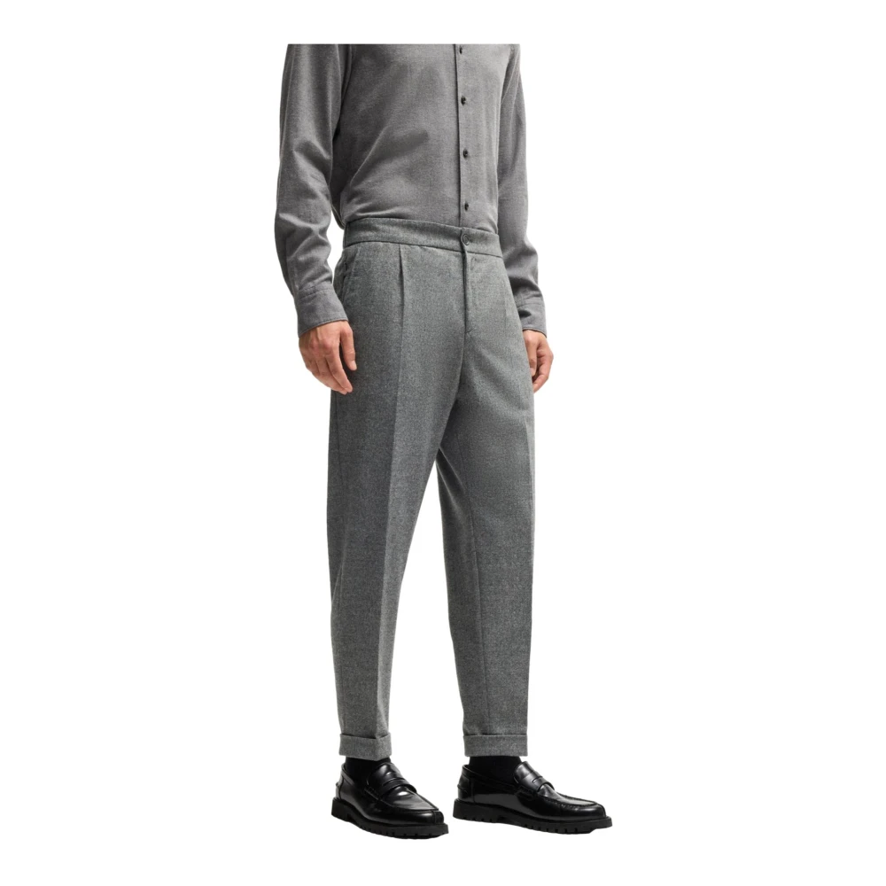Hugo Boss Flanellen Taps Toelopende Herenbroek Grijs Gray Heren