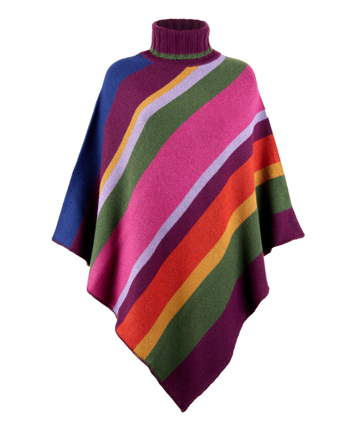 poncho-violet-a-col-roule-pour-femmes-avec-rayures-multicolores