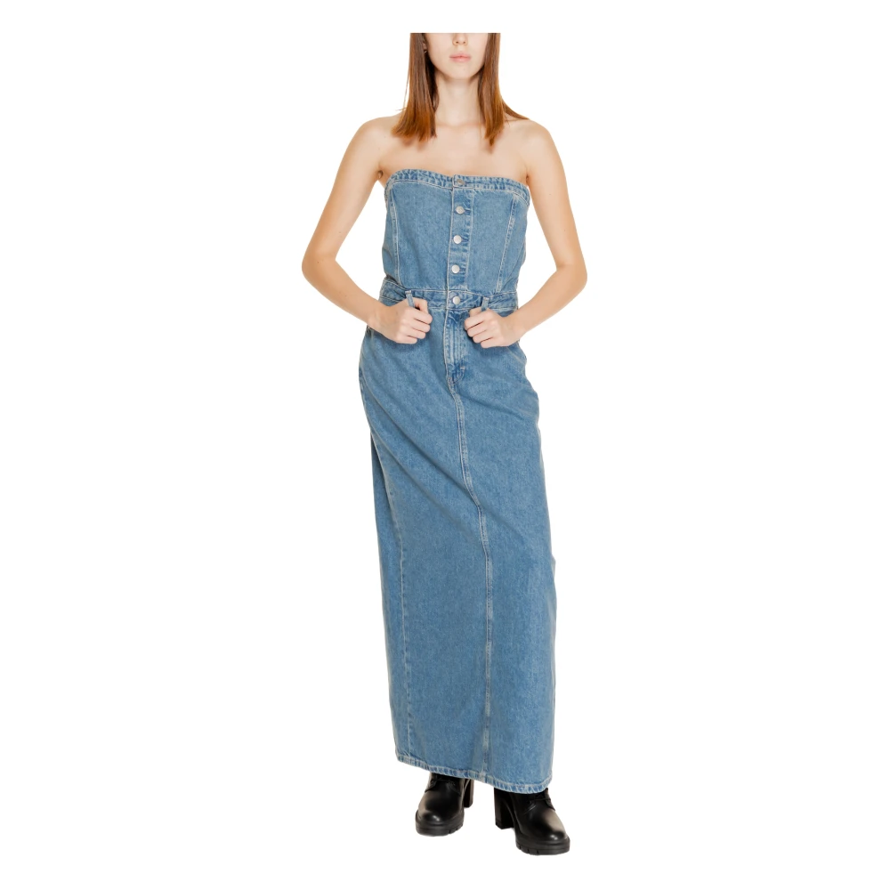 Calvin Klein Jeans Maxi Jurk Herfst Winter Collectie Blue Dames