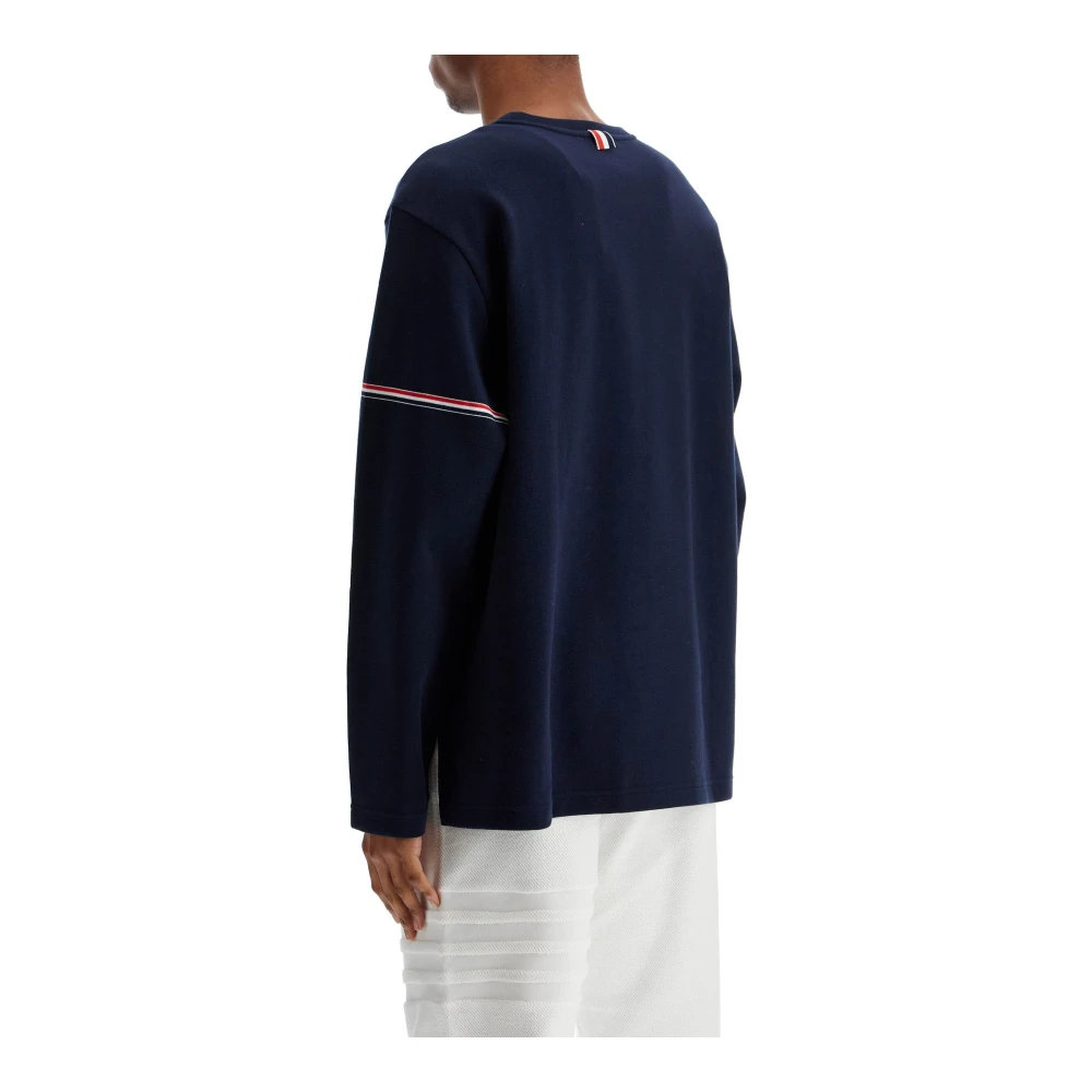 Thom Browne Blauw Katoenen Rugby T-Shirt met Streep Blue Heren