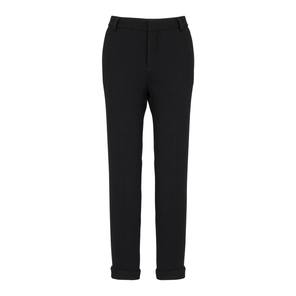 Balmain Black Cuffed Wool Crepe Trousers - Female - Slim-Fit Trousers - S - Trousers