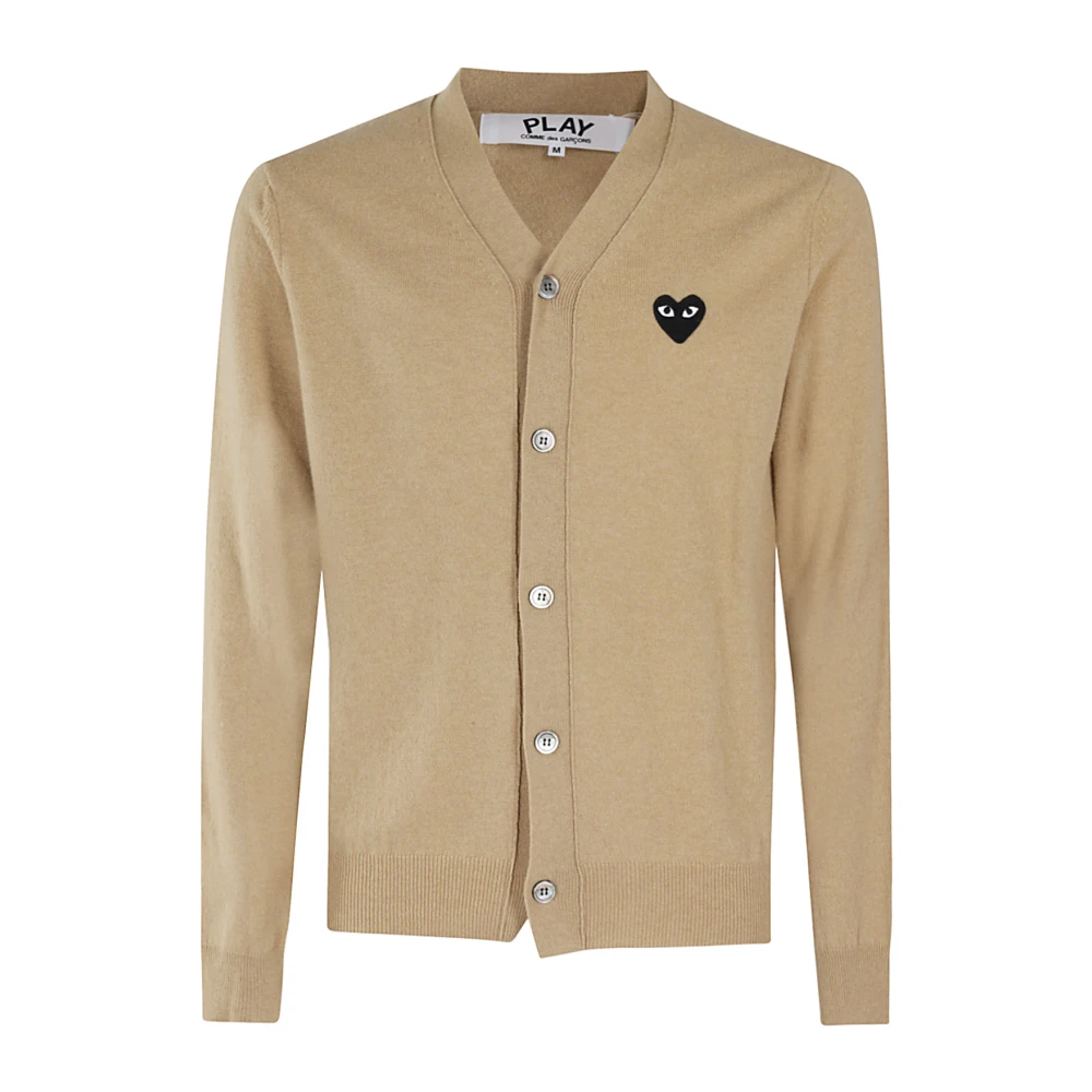 Comme des Garçons Play Svart V-ringad Cardigan med Emblem Brown, Herr