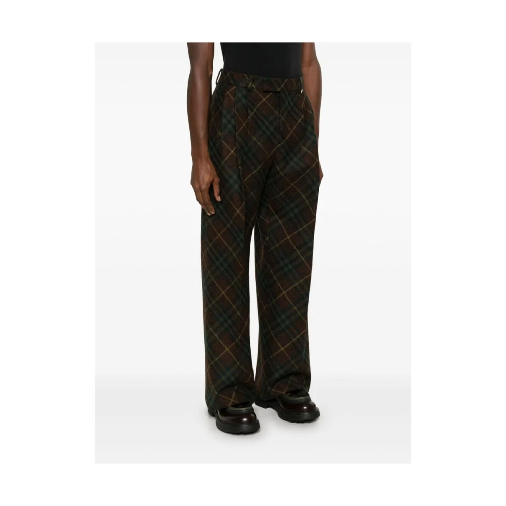 Burberry Bruine Geruite Wollen Broek Multicolor Heren