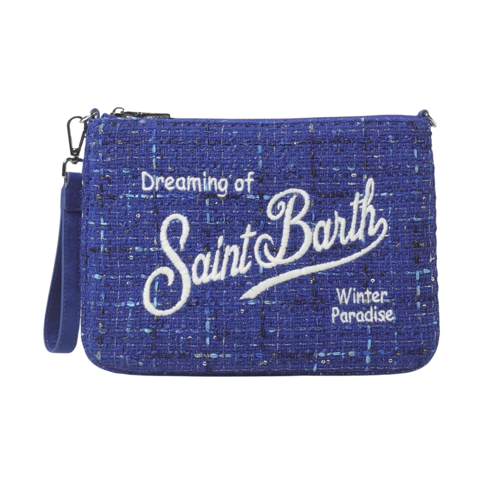 Saint Barth Blauwe Tweed Paillet Clutch Tas Blue Dames