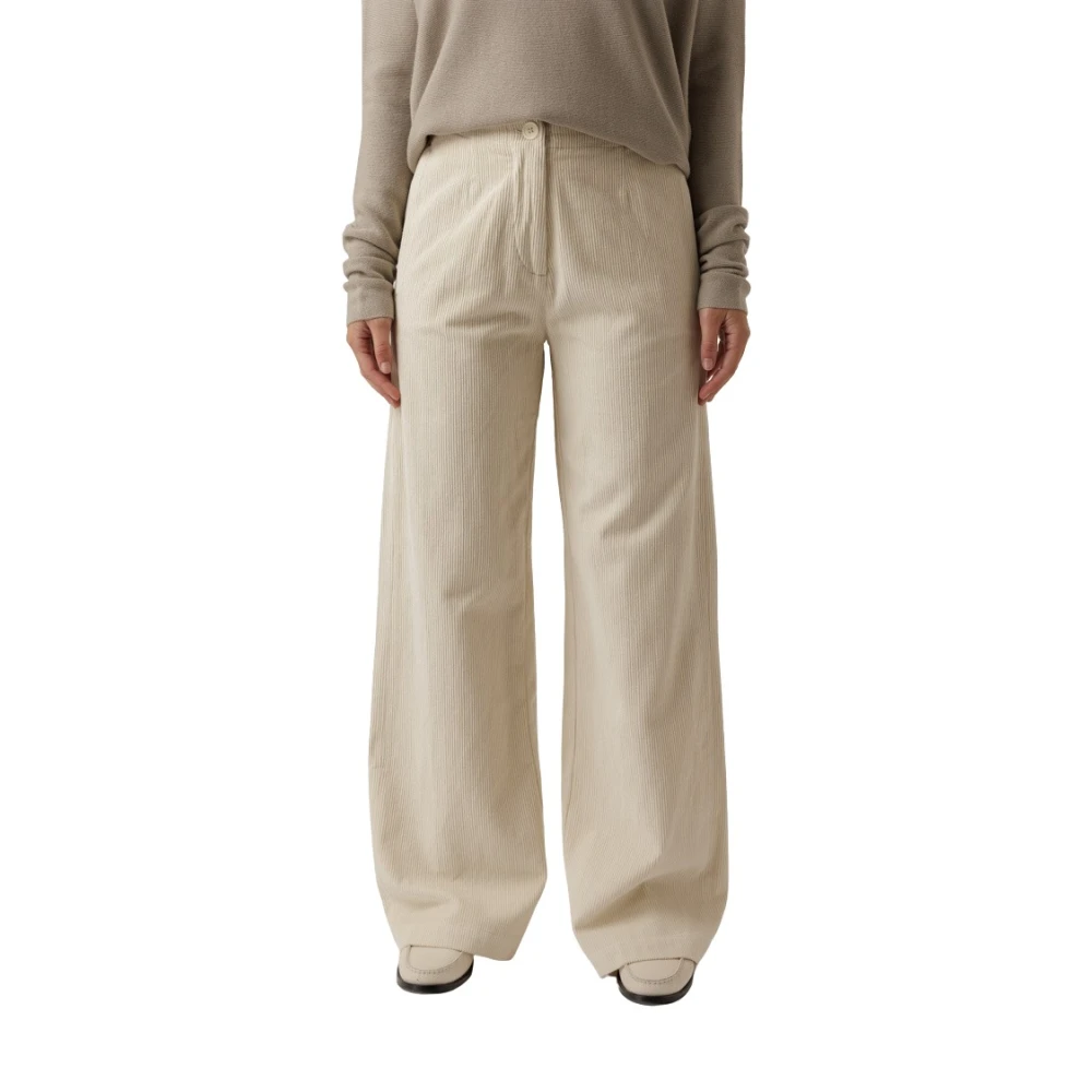 By-Bar Wijde Corduroy Broek Sand Shell Beige Dames
