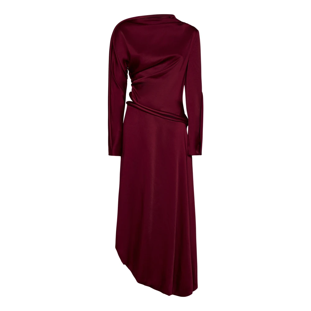 Victoria Beckham Röd Satin Asymmetrisk Midi Klänning Red, Dam