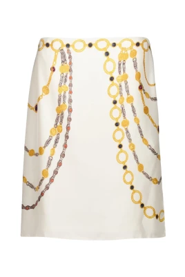 Ivory Silk Twill Chain Print Midi Kjole