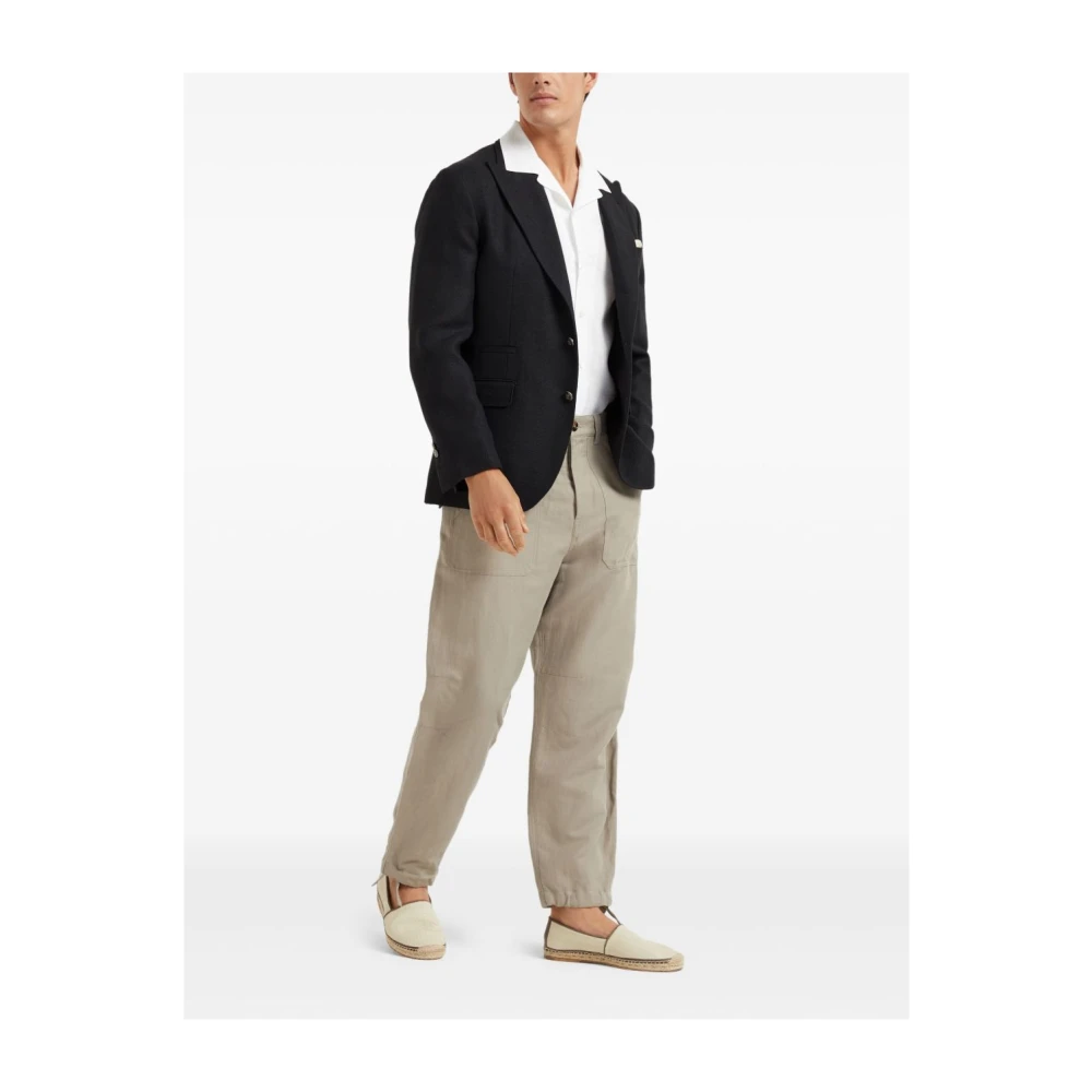 BRUNELLO CUCINELLI Beige Broek Knoopsluiting Zakken Riemlussen Beige Heren