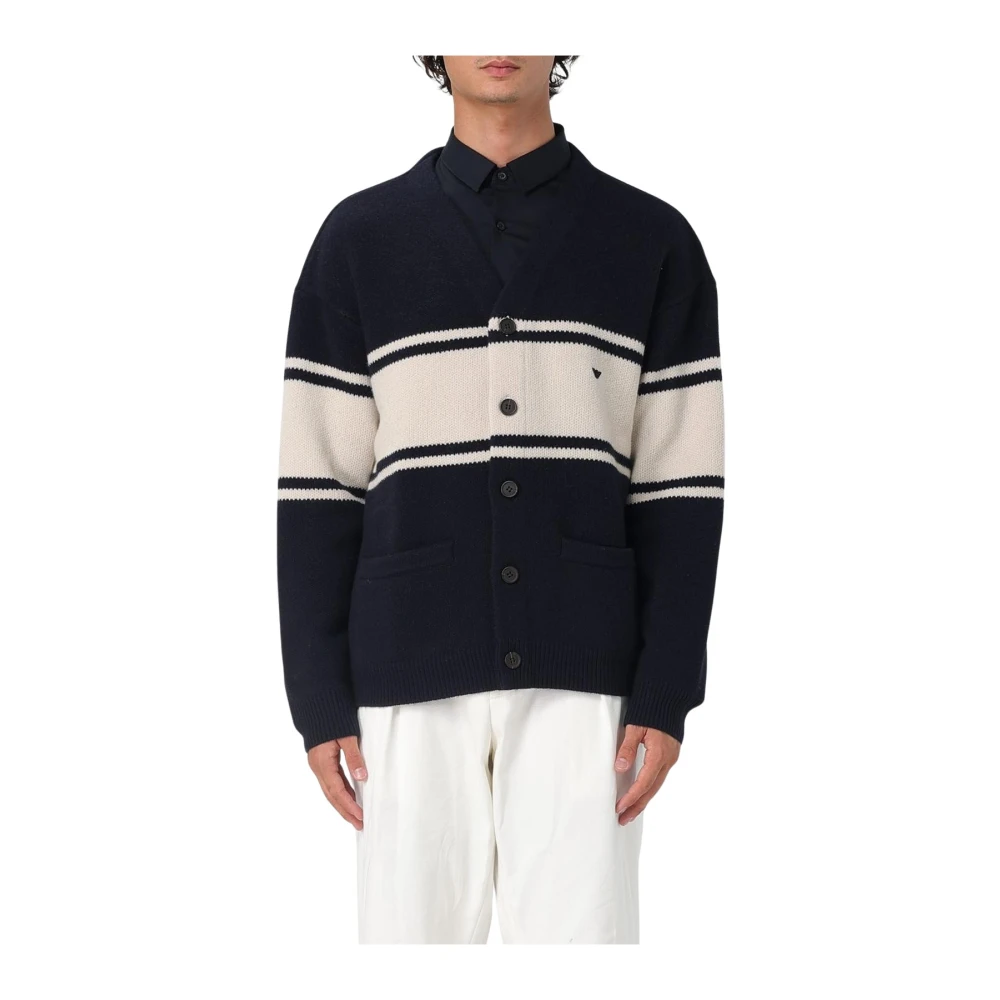 Emporio Armani Mannelijk Blauw Gestreept Gebreid Vest