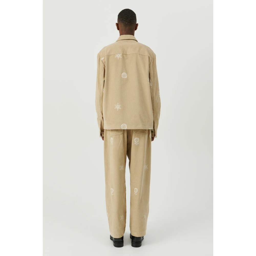 Soulland Geborduurde Corduroy Overshirt Beige Heren