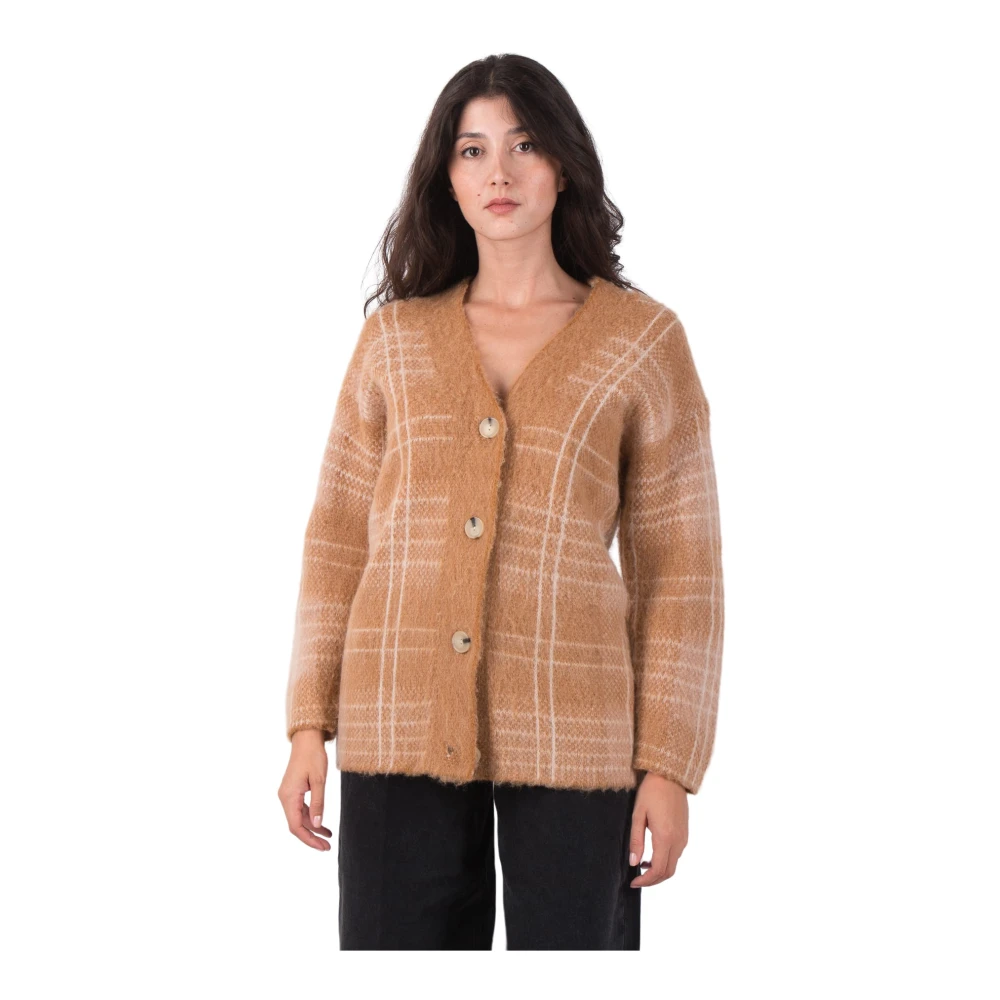 Vince Women's Brown Cardigans, Xs/S, Stylish Plaid Cardigan