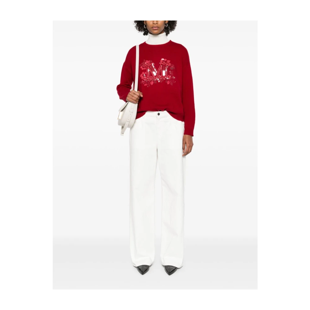 Max Mara Rode Geribbelde Crew Neck Sweater Red Dames