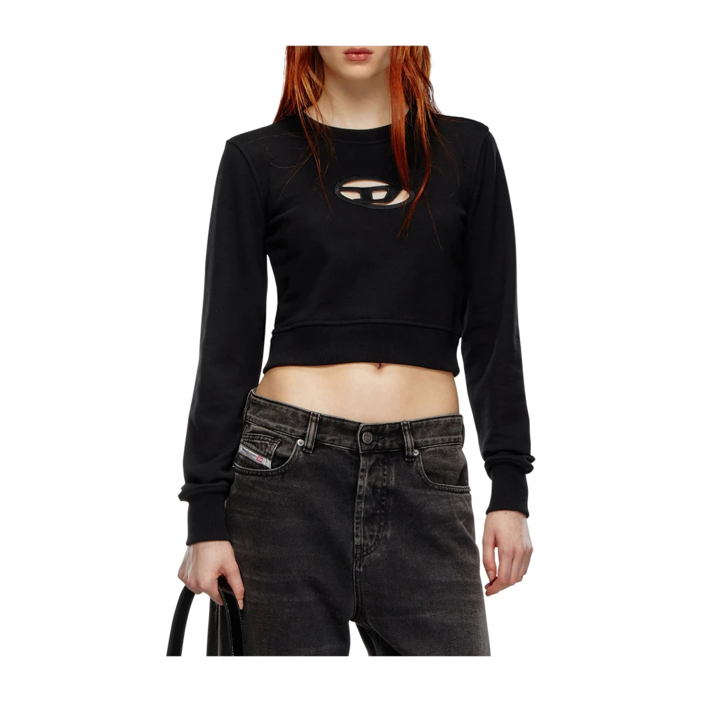Diesel Kvinno Svart Sweatshirts & Hoodies Dam, L, Bomull, Cropped Slimmy Sweatshirt