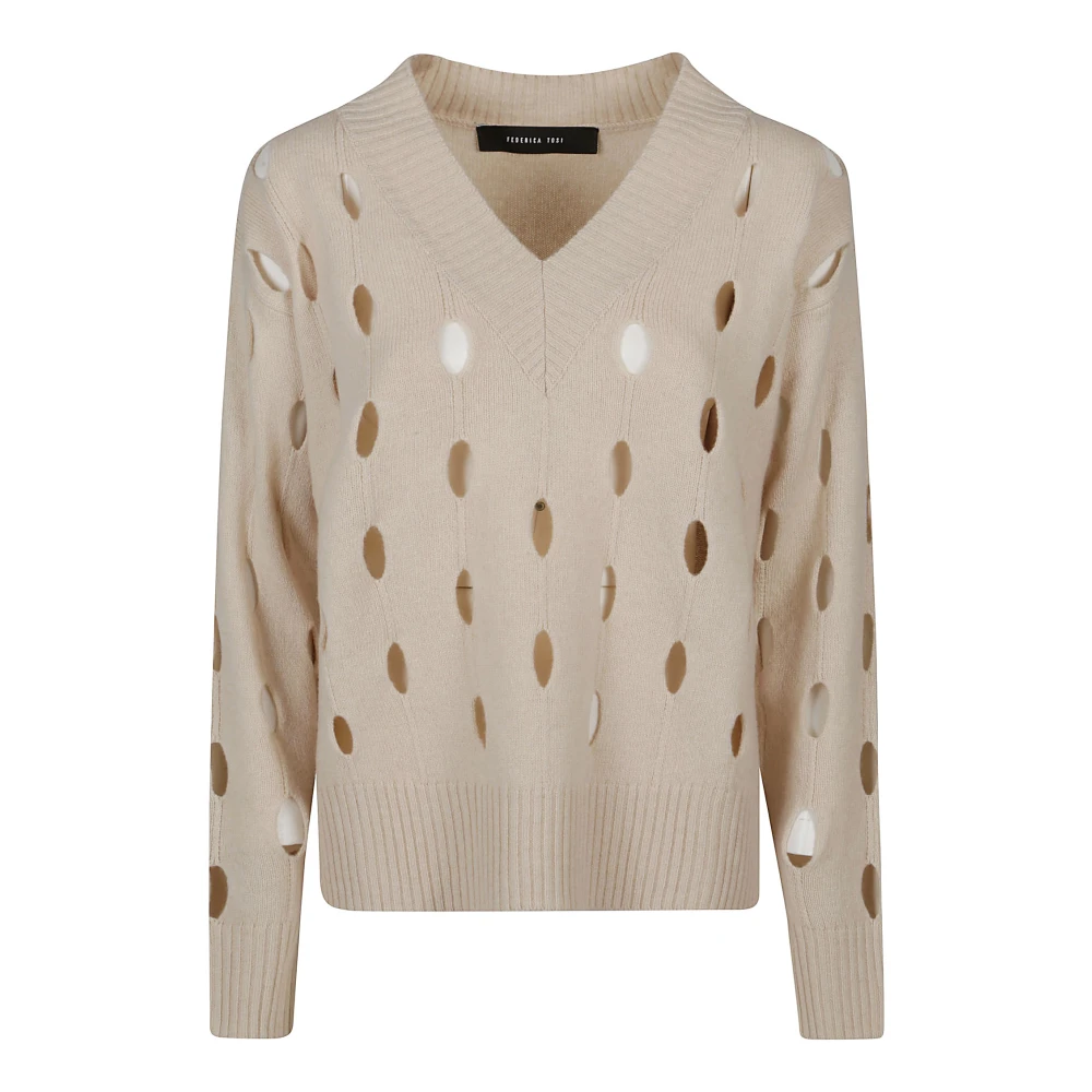 Federica Tosi Stijlvolle V-hals Trui Beige Dames