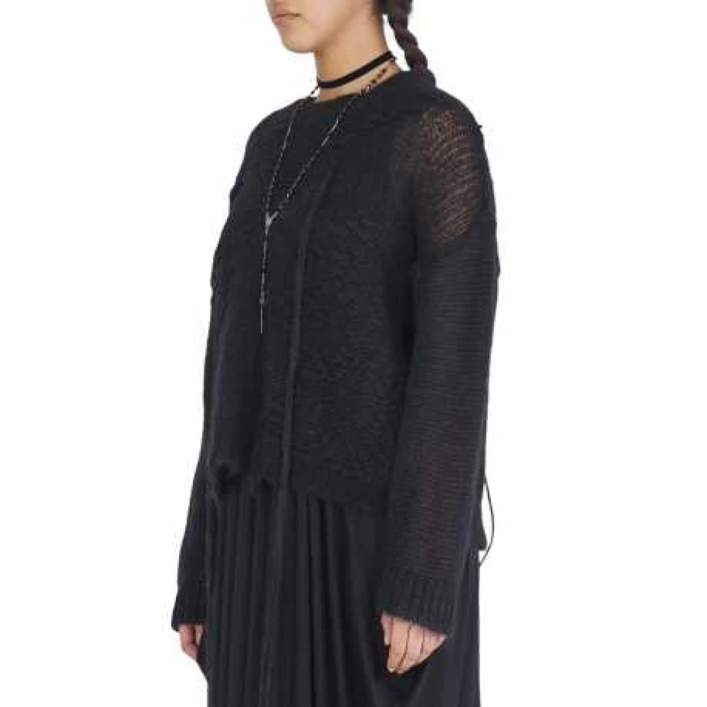Isabel Benenato Zwarte Ronde Hals Trui met Open Patch Black Dames
