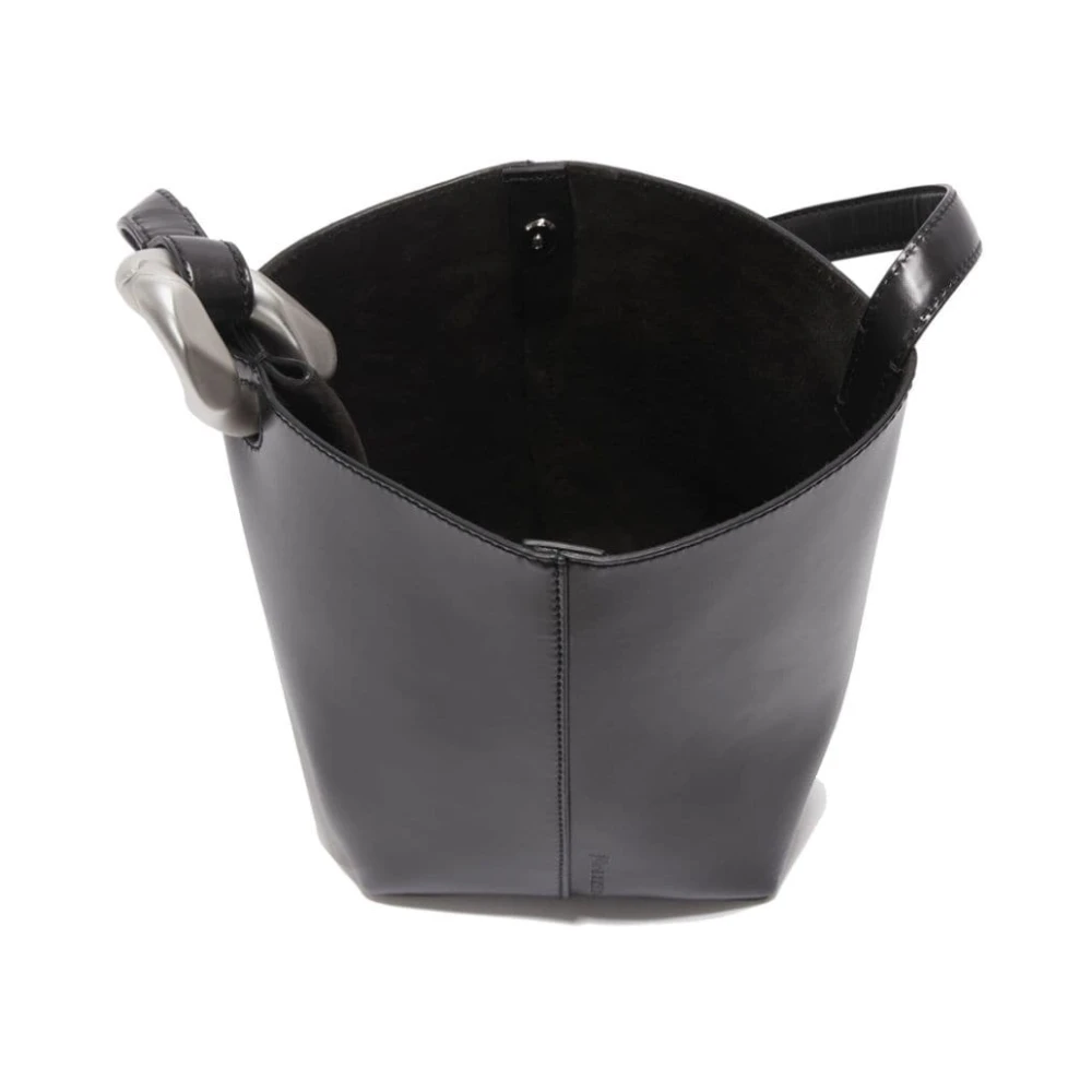 JW Anderson Zwarte Bucket Bag Gehamerd Leer Zilver Black Dames