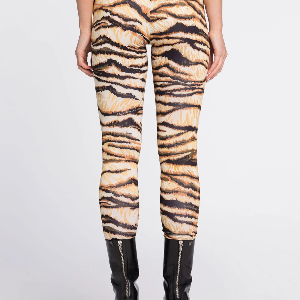 Roberto Cavalli Tijgerprint Leggings Hoge Taille Bodycon Fit Brown Dames