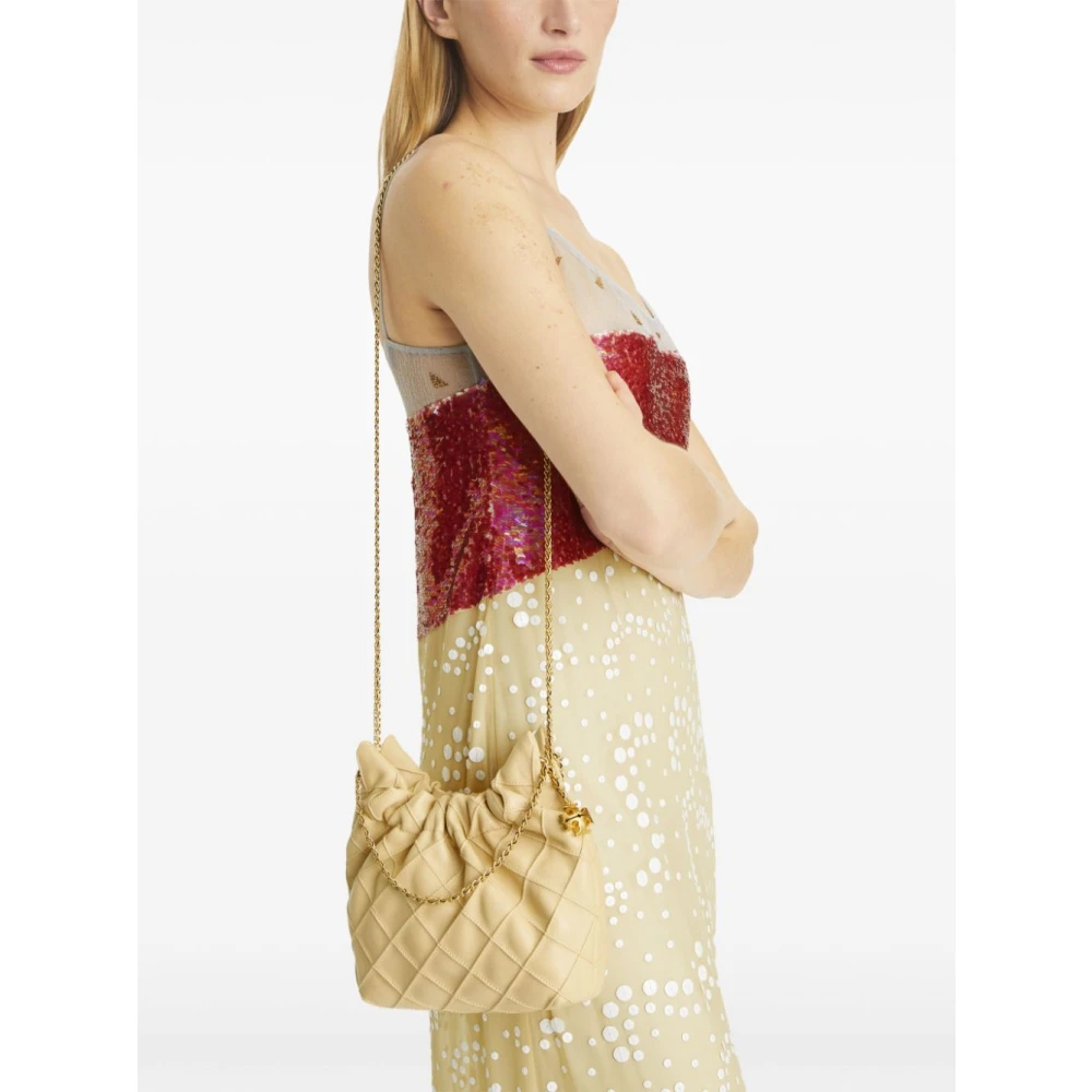 TORY BURCH Gele Leren Trekkoordtas met Ketting Yellow Dames