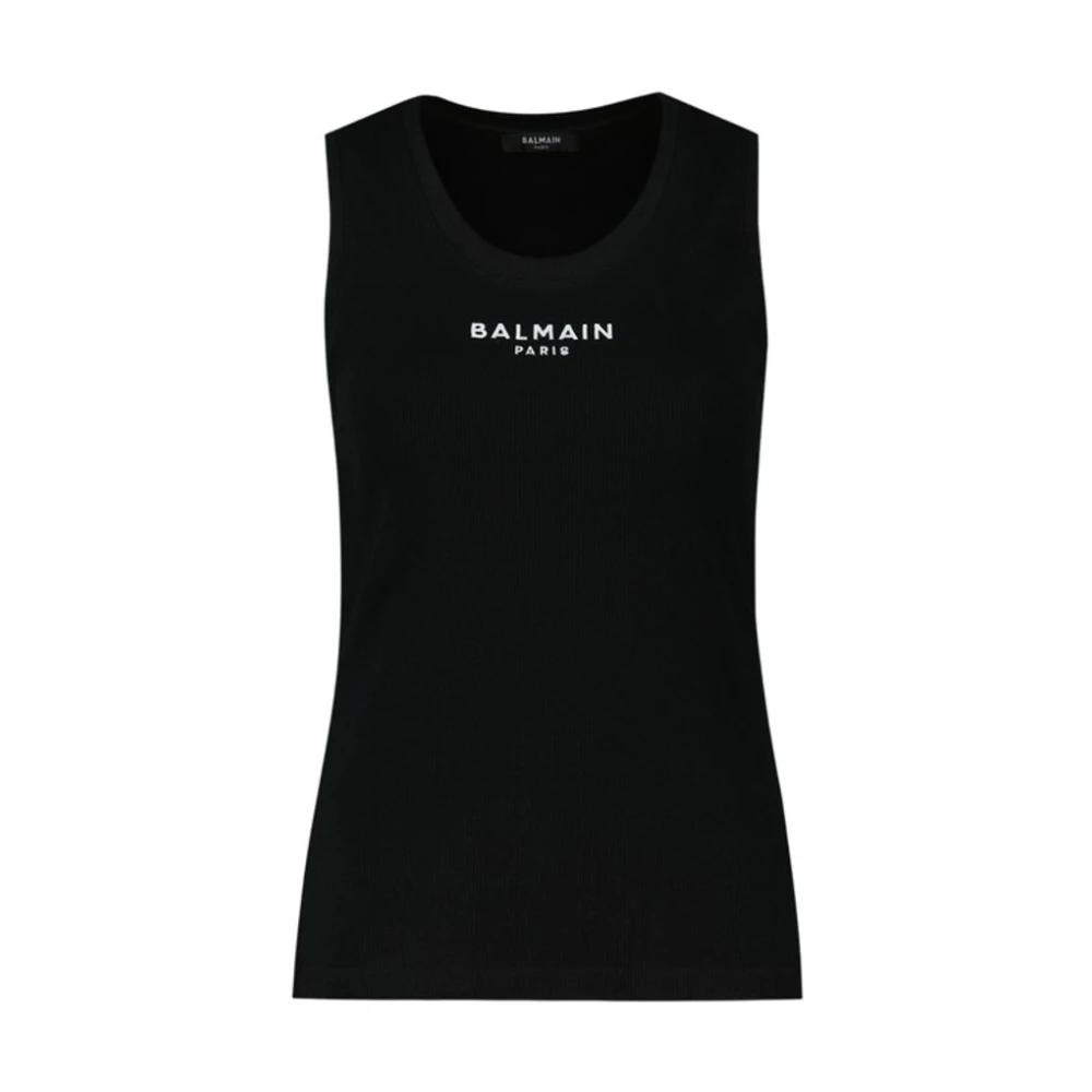 Balmain Black Paris Embroidered Vest Top - Female - Sleeveless Tops - L - Tops