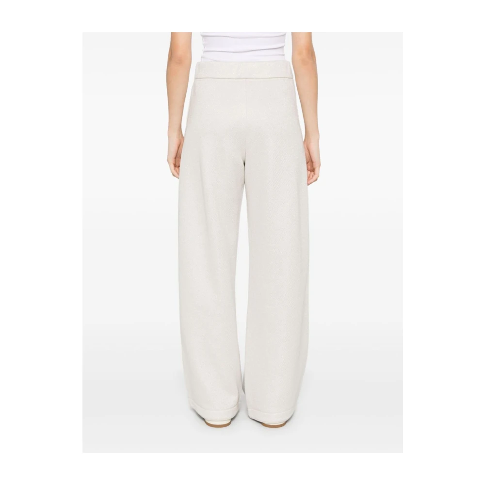 Max Mara Beige Broek met Elastische Tailleband en Lurex Details Beige Dames