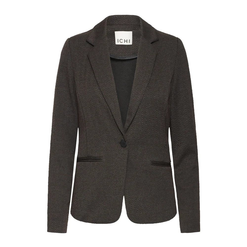 Ichi Women's Brown Jacquard Herringbone Jacket Black - Blazers - Xs - Jackets