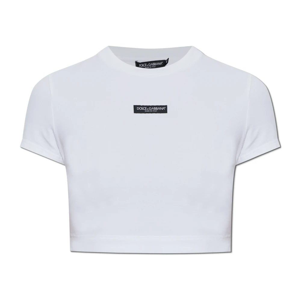 Dolce & Gabbana T-Shirt With Logo Patch - Female - T-Shirts - White - L - Tops
