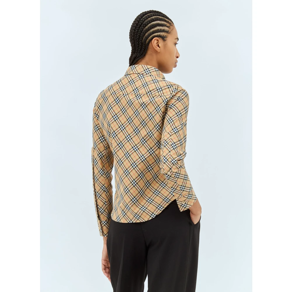 Burberry Klassieke Geruite Katoenen Overhemd Beige Dames