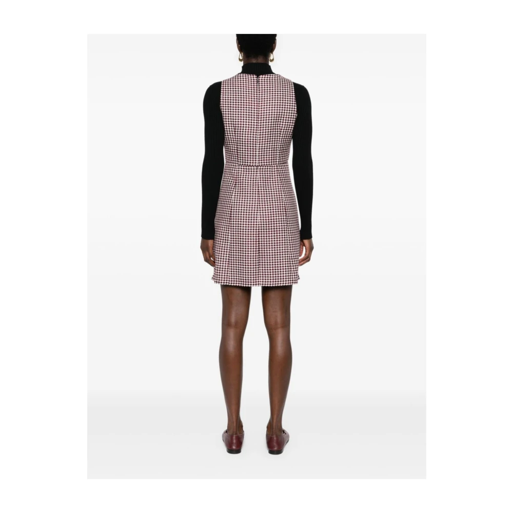 ETRO Houndstooth V-Hals Jurk met Metalen Knopen Red Dames